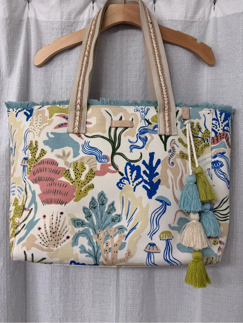 Spartina 449 Mermaid Sea Beach Tote - Cream, Blue, Green, Pink